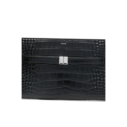 Croco-Embossed Leather Mini Crossbody Bag - Black