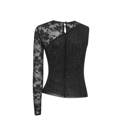 MAYFEYR - Self Portrait - Black Fitted Top With Lace Panels - PF25100TBBLACK