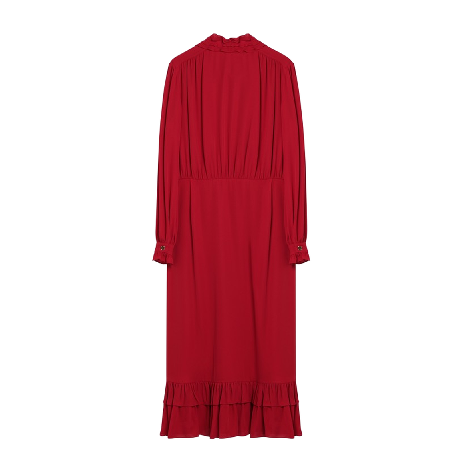 Red Silk Midi Dress with Ruffled Bow