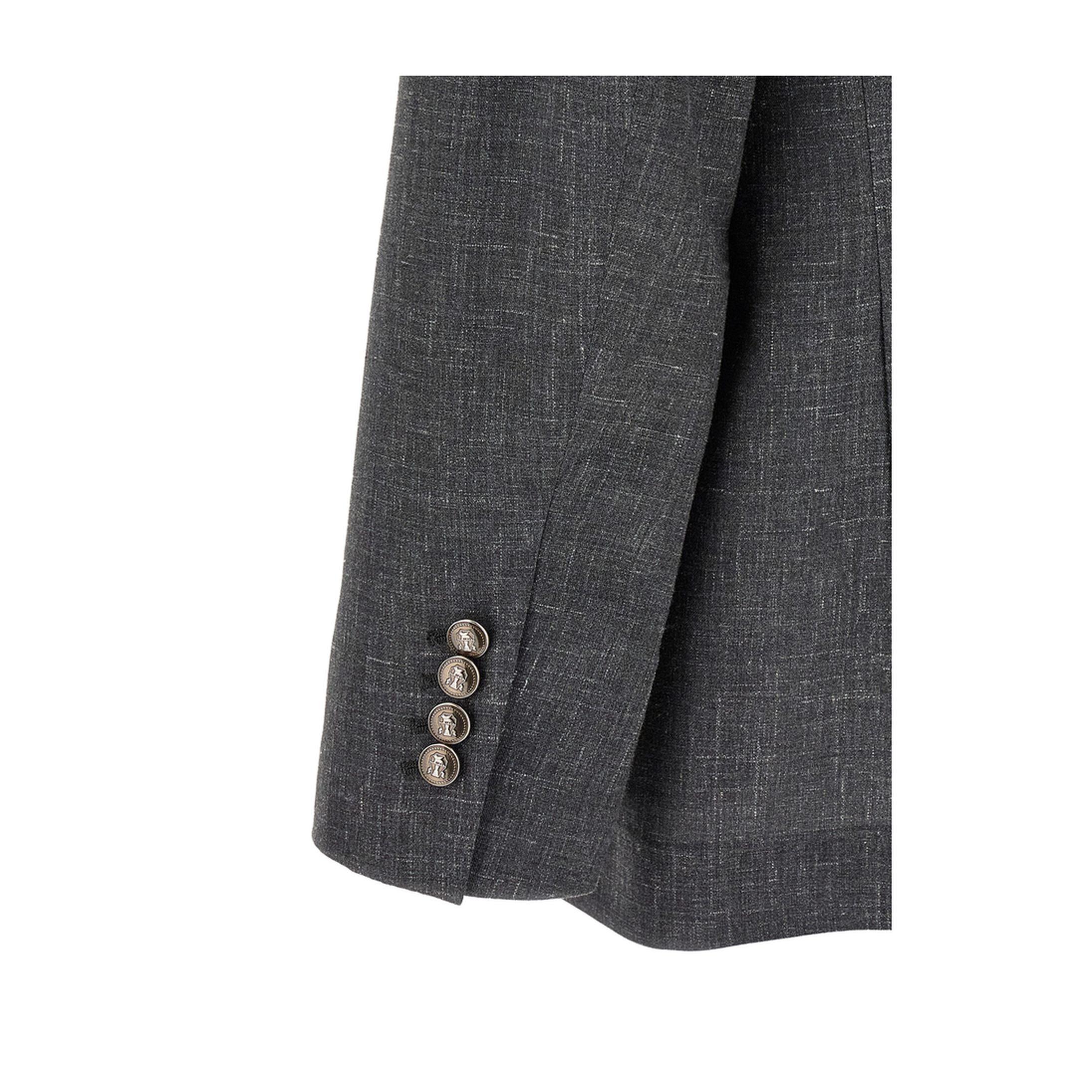 Slubbed Buttons Wool Blazer - Grey