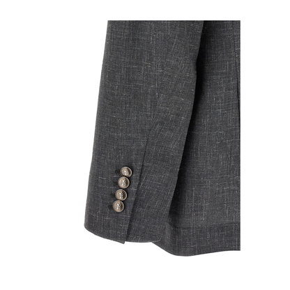 Slubbed Buttons Wool Blazer - Grey