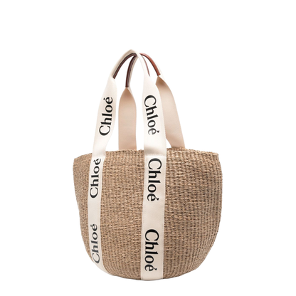 Woody Large Raffia Basket Bag - Ivory