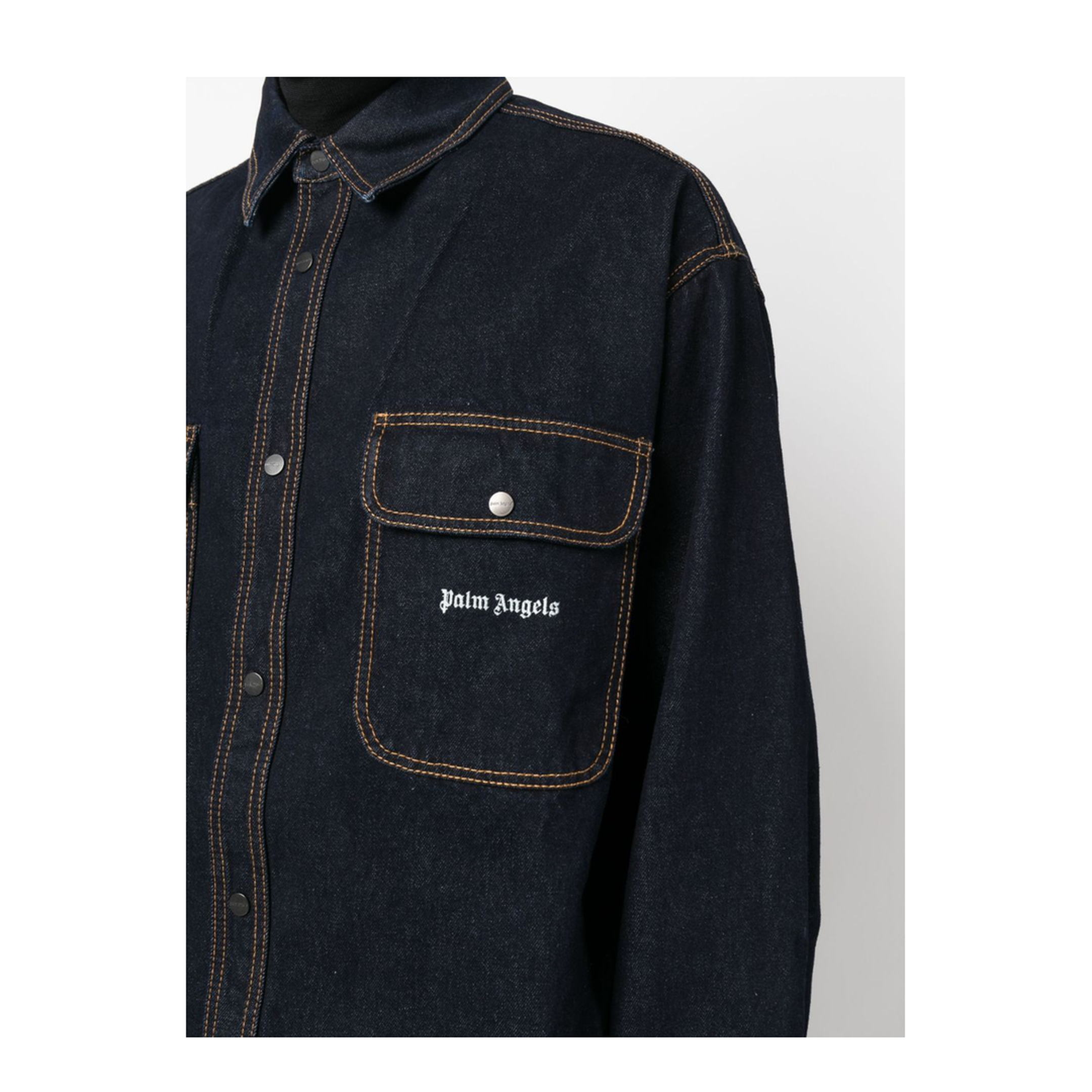 MAYFEYR - Palm Angels - Logo-Embroidered Denim Shirt - PMYD020F23DEN0014601