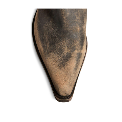 Brown Leather Pointed Toe Slouchy Shaft Low Heel Boot