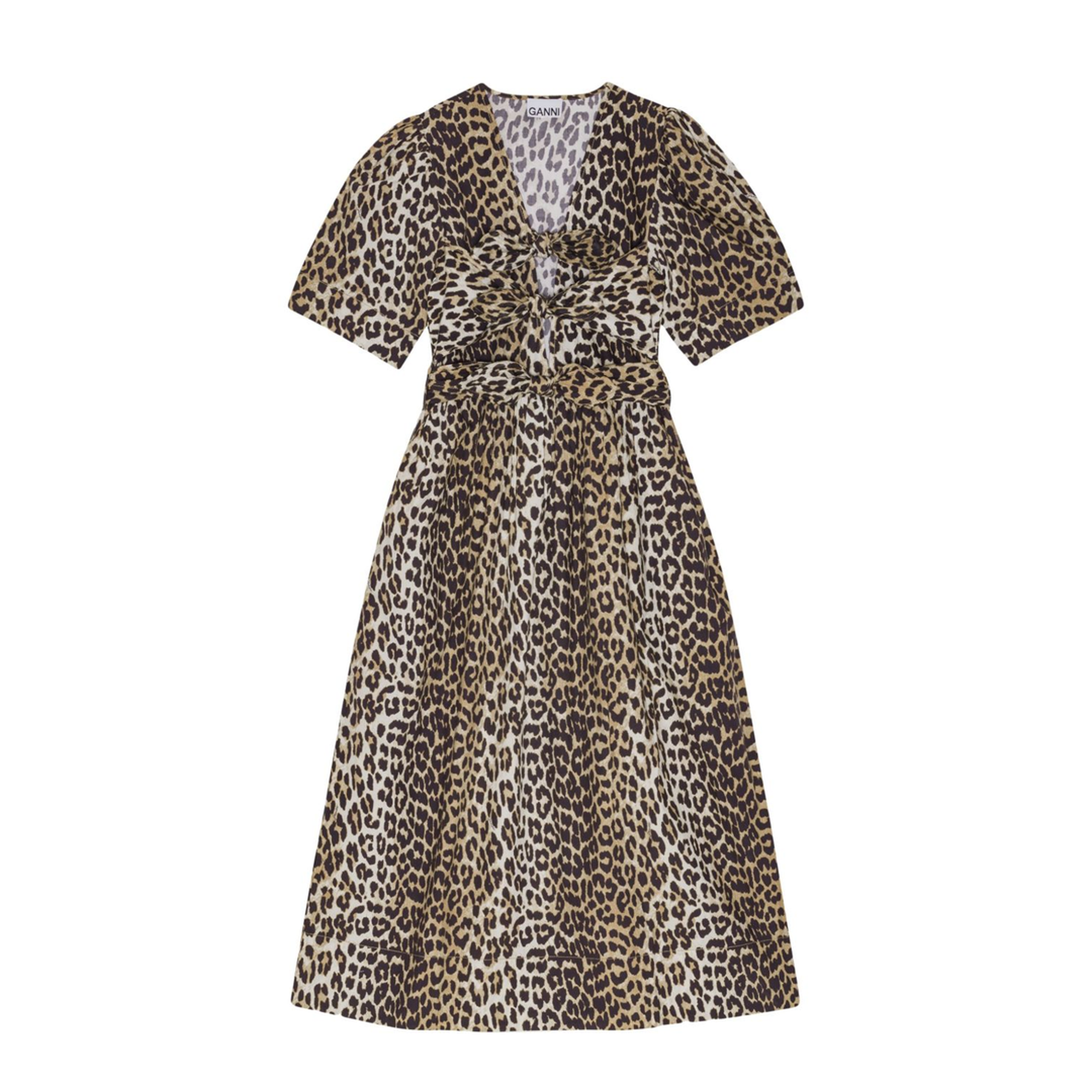 Leopard Print Tie Strap Midi Dress In Brown