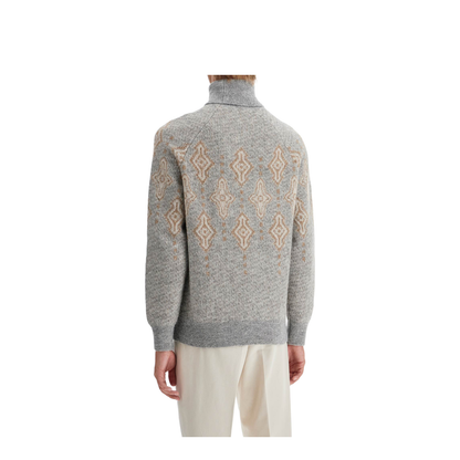 Geometric Jacquard Turtleneck Sweater