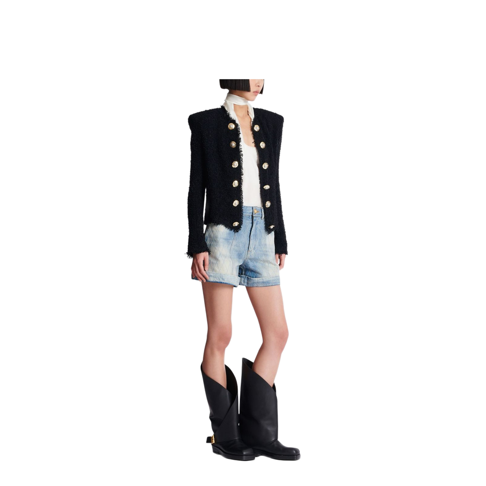 Silk & Nylon Tweed Short Jacket