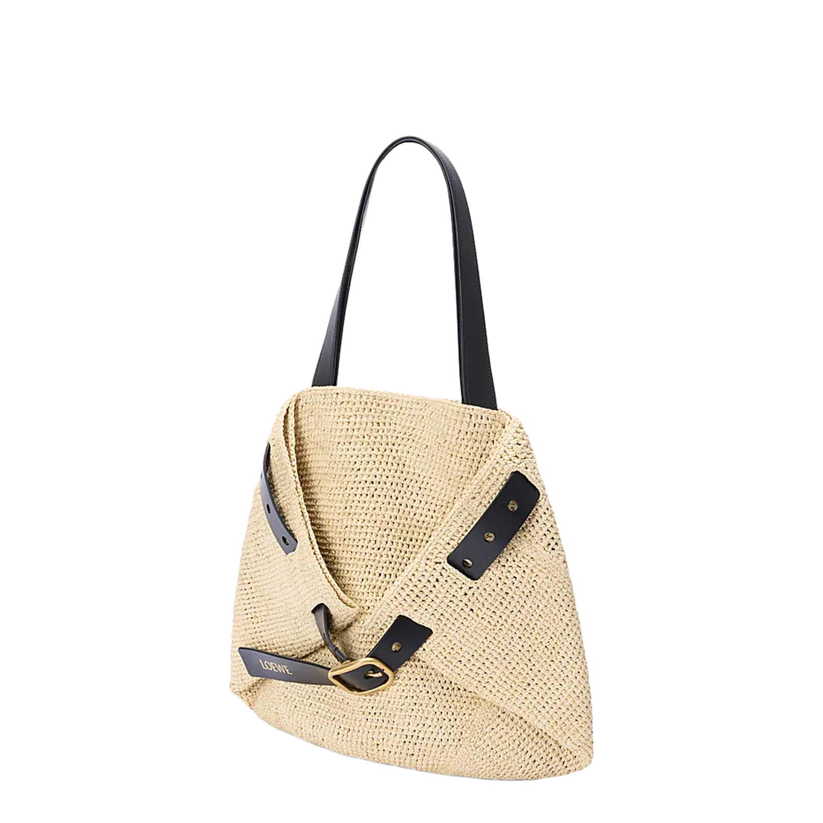 Punch Hole Medium Straw Bucket Bag