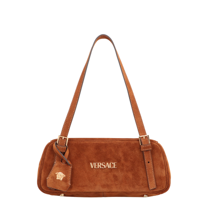 Tag Small Suede Leather Bowling Bag - Brown, Gold