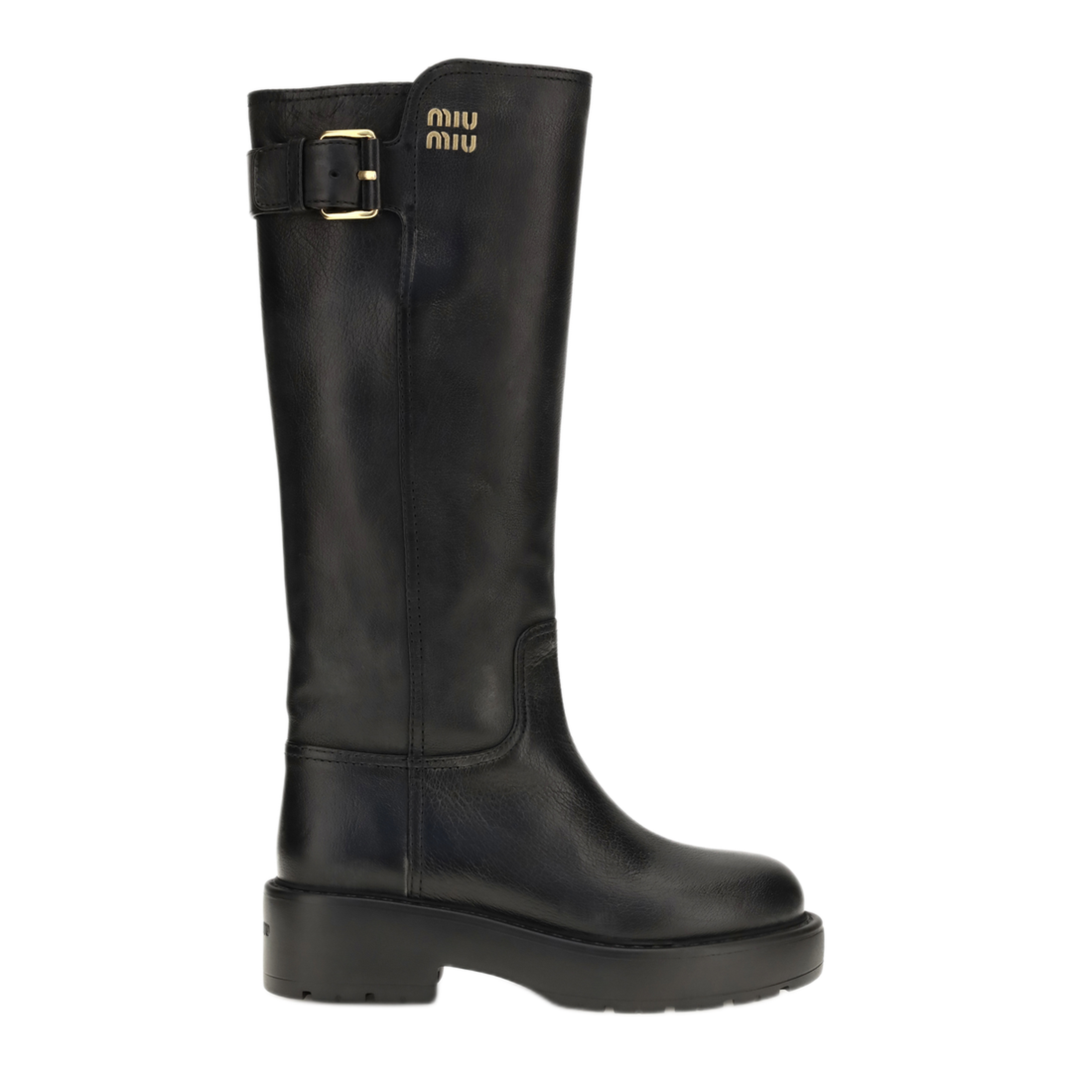 MAYFEYR - Miu Miu - Leather Knee High Boots With Buckle Detail - 5W767EF055Y9SF0002