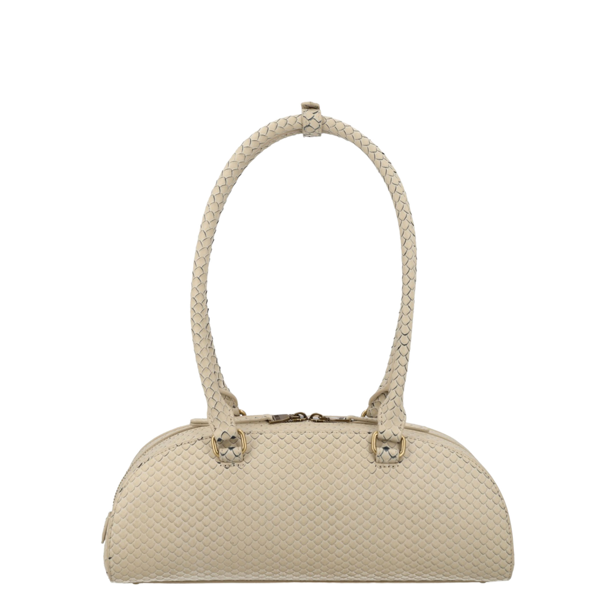 1DR Dome Elongated Snake-Effect Leather Shoulder Bag - Beige