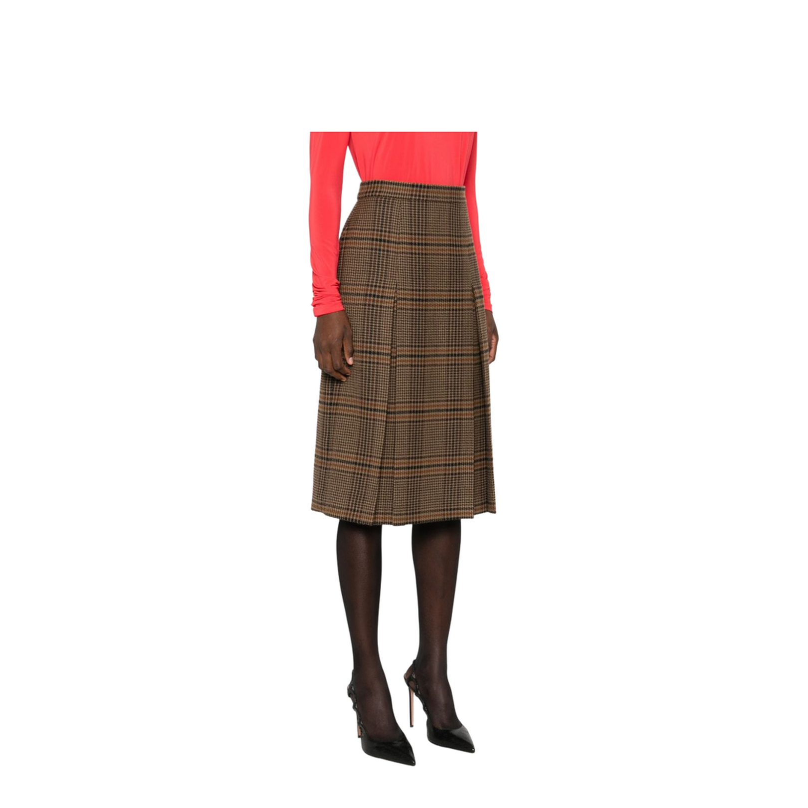 Midi Skirt in Prince of Wales Wool and Cashmere