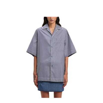 MAYFEYR - Palm Angels - Curved Logo-Print Striped Shirt - PWGG005S25FAB0014603