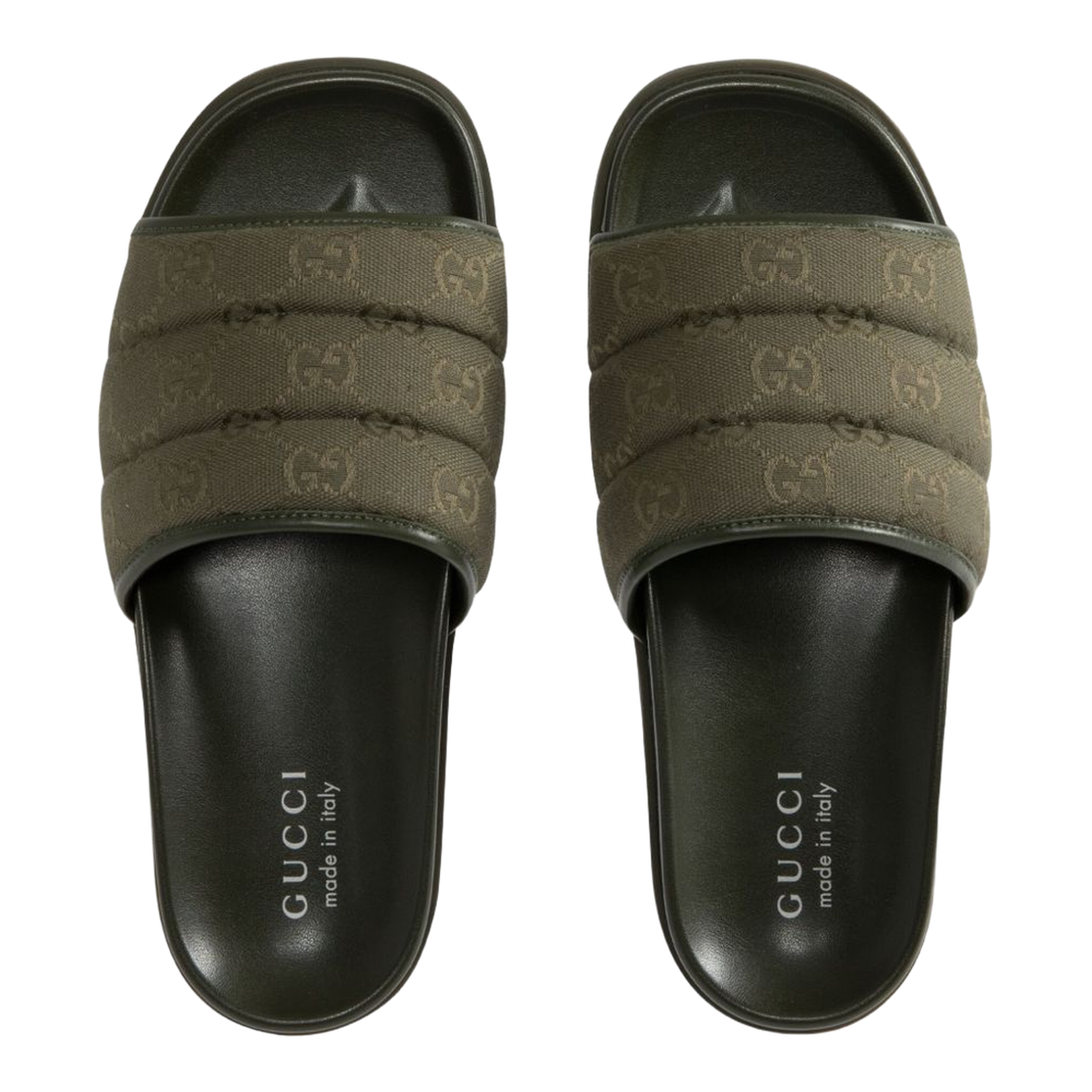 Olive Green GG Monogram Canvas Quilted Finish Open Toe Flat Sole Slip-On Style