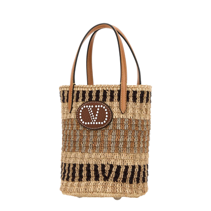 Embroidered Raffia Bucket Bag