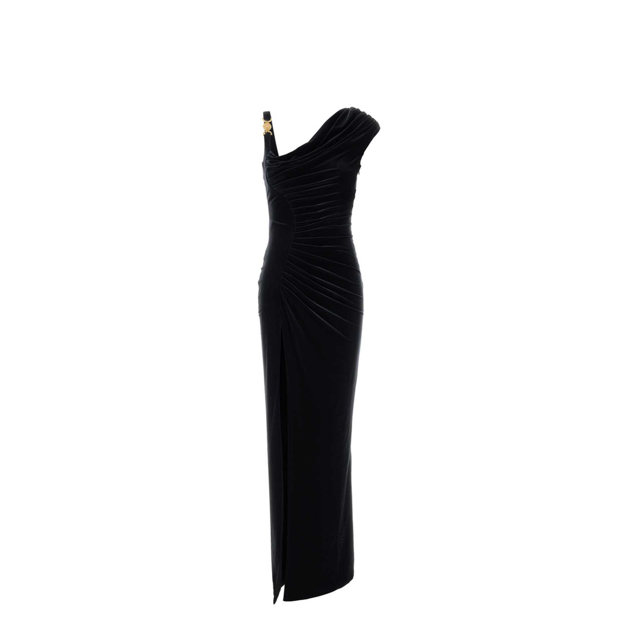 Black Sleeveless Long Dress with Medusa Plaque