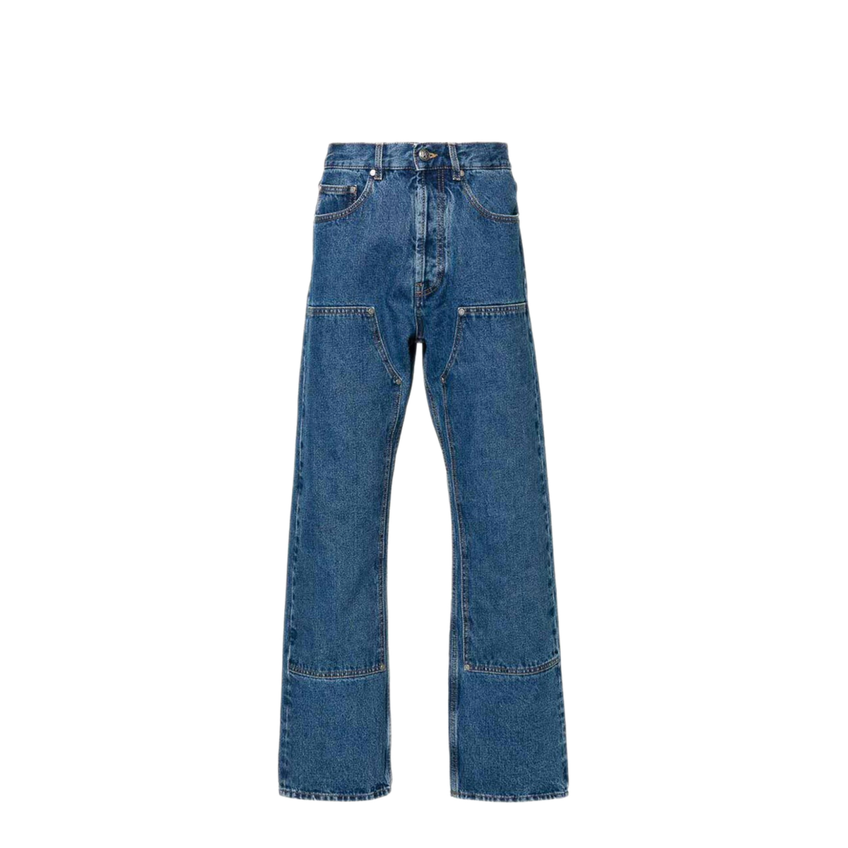 MAYFEYR - Palm Angels - Blue Denim Logo Pants - PMYA043R24DEN0044010