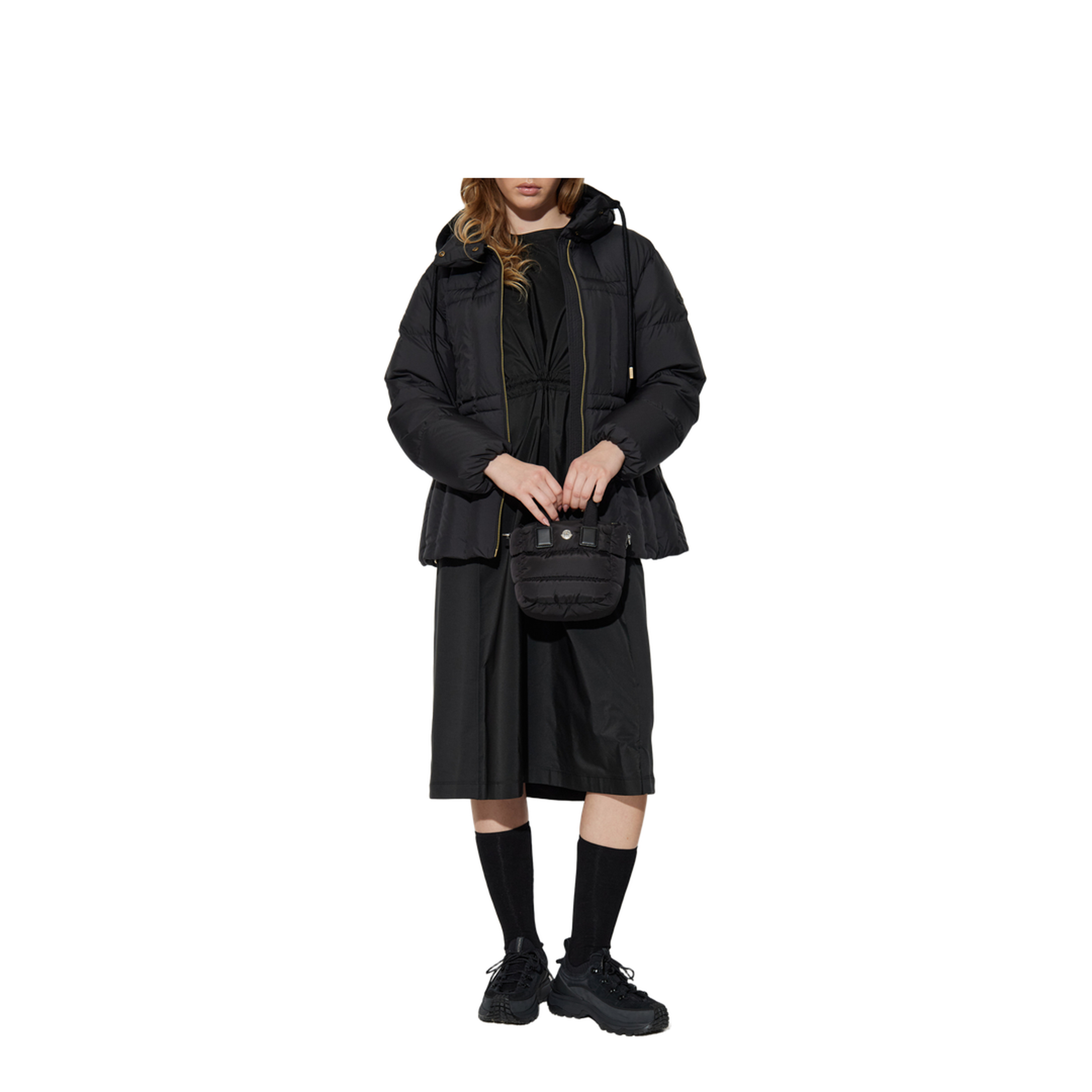 Black Estom Vertical-Quilted Hooded Short Down Jacket