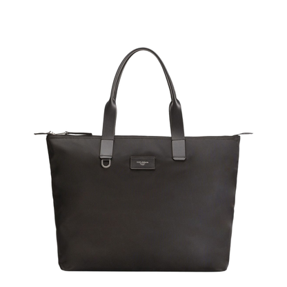 Adamo Small Nylon Smooth Calfskin Shopping Tote - Black