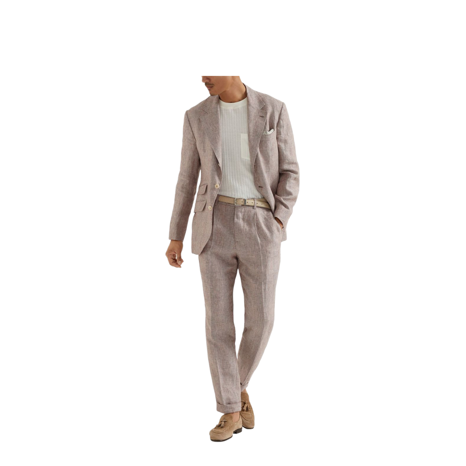 Linen Prince of Wales Leisure Fit Trousers with Pleat