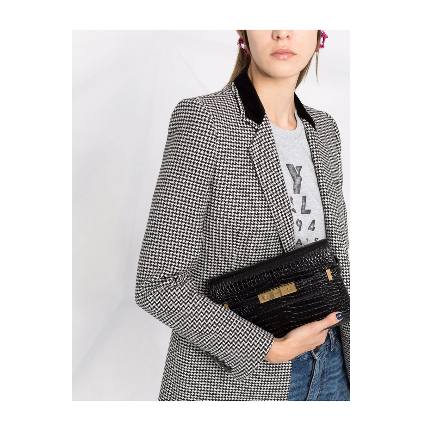 Manhattan Small in Shiny Crocodile-Embossed Leather