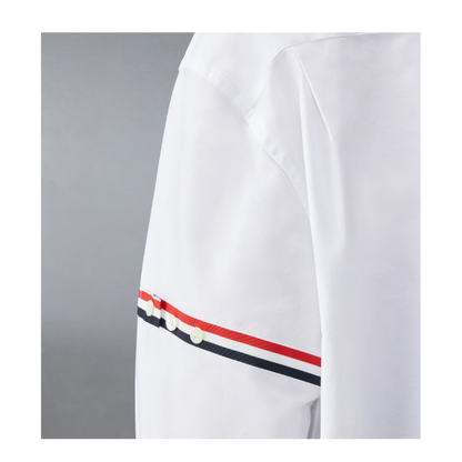 MAYFEYR - Thom Browne - Supersized Point Collar Shirt With Rwb Grosgrain Armbands In Oxford - FLL079EF0313100
