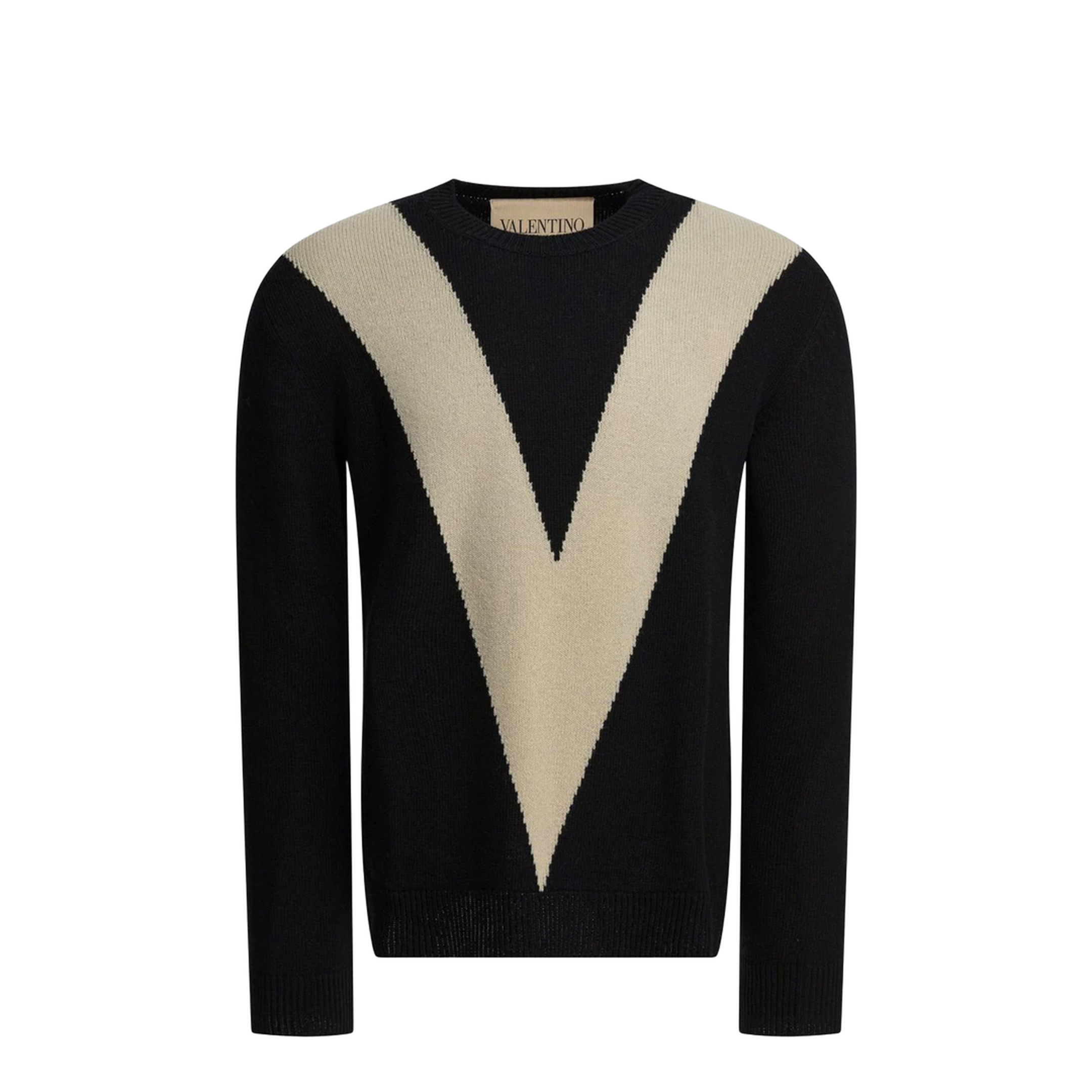 Black Wool Jumper Inlaid V