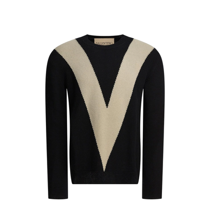 Black Wool Jumper Inlaid V
