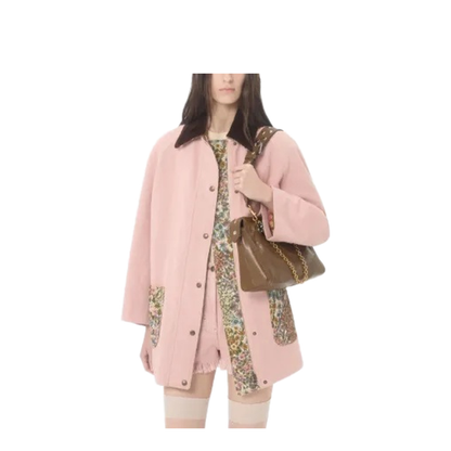 Long Denim Jacket with Floral Pockets