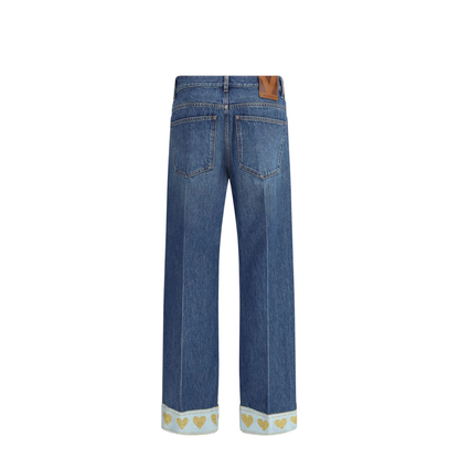Blue Cotton Straight Leg Jeans