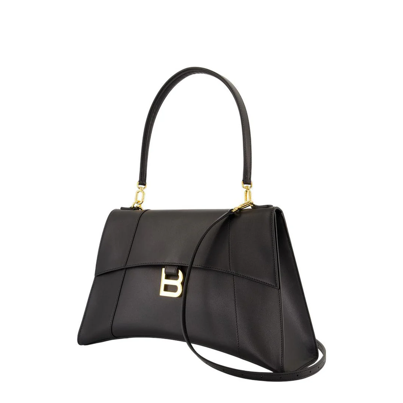 Black Leather Hourglass Shoulder Bag