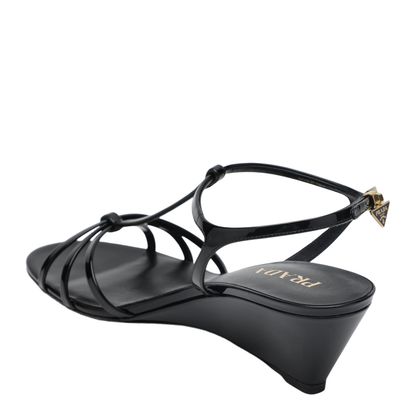 Wedge Sandal in Black Leather