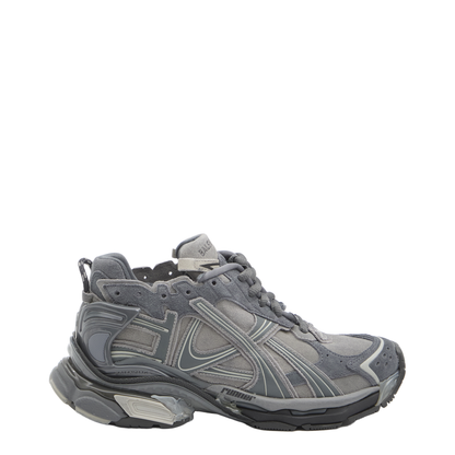 Runner Sneakers in Grey Leather and Textile