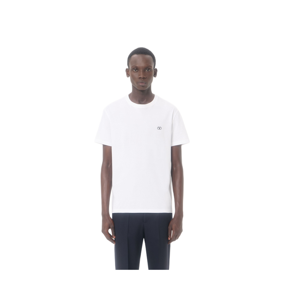 White Cotton T-Shirt With Vlogo Embroidery