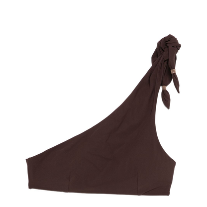 Knot One-Shoulder Bikini Tops - Brown