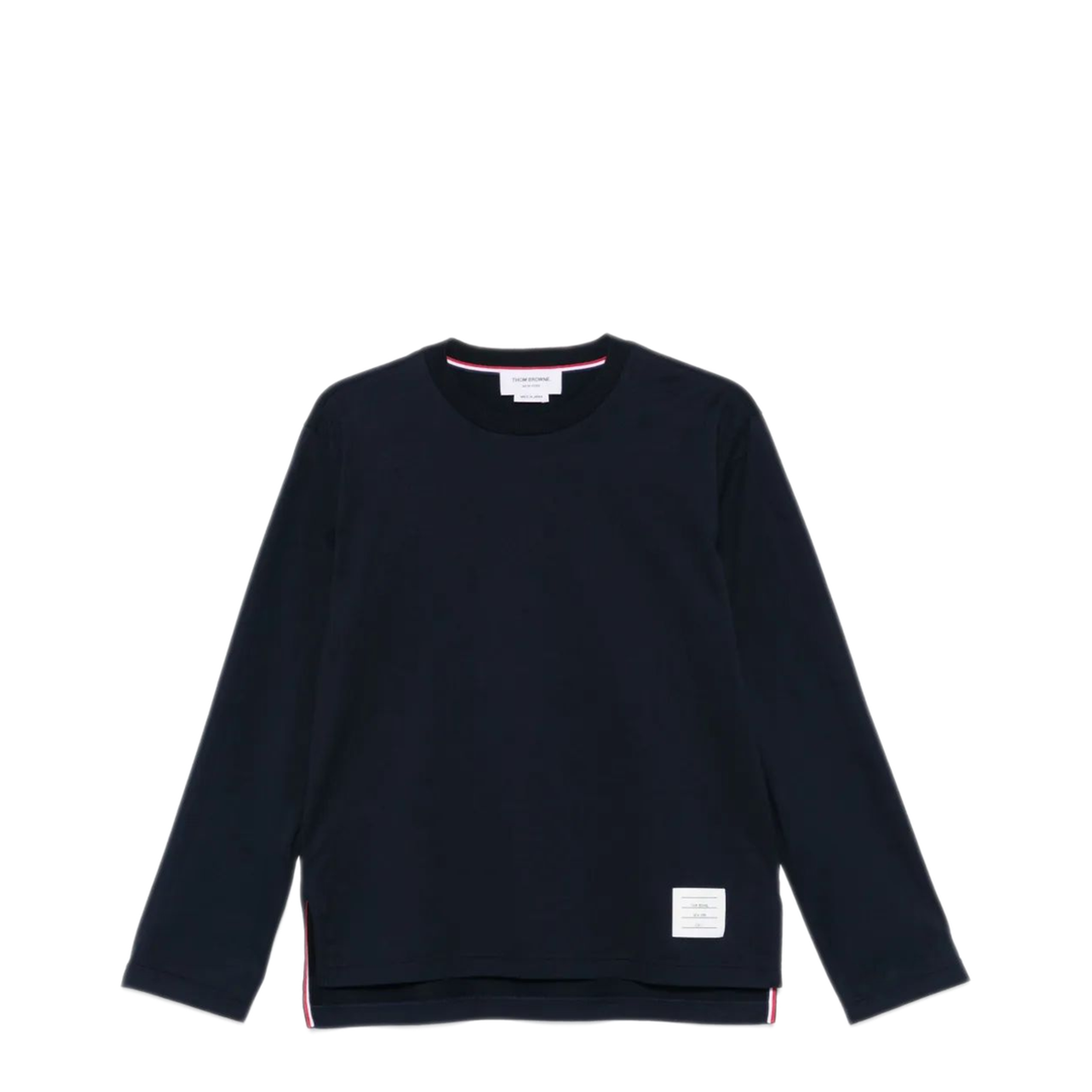 MAYFEYR - Thom Browne - Oversized Long Sleeve Tee With Rwb Knit Trim In Medium Weight Jersey - MJS289A00042415