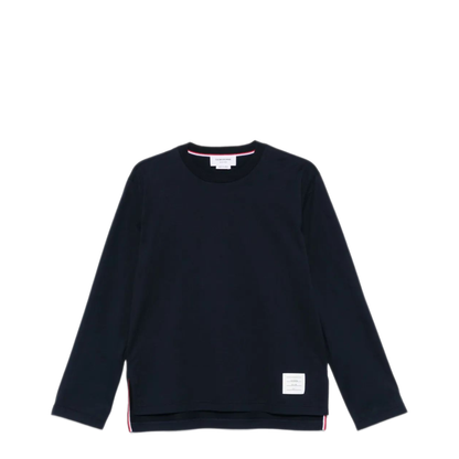 MAYFEYR - Thom Browne - Oversized Long Sleeve Tee With Rwb Knit Trim In Medium Weight Jersey - MJS289A00042415