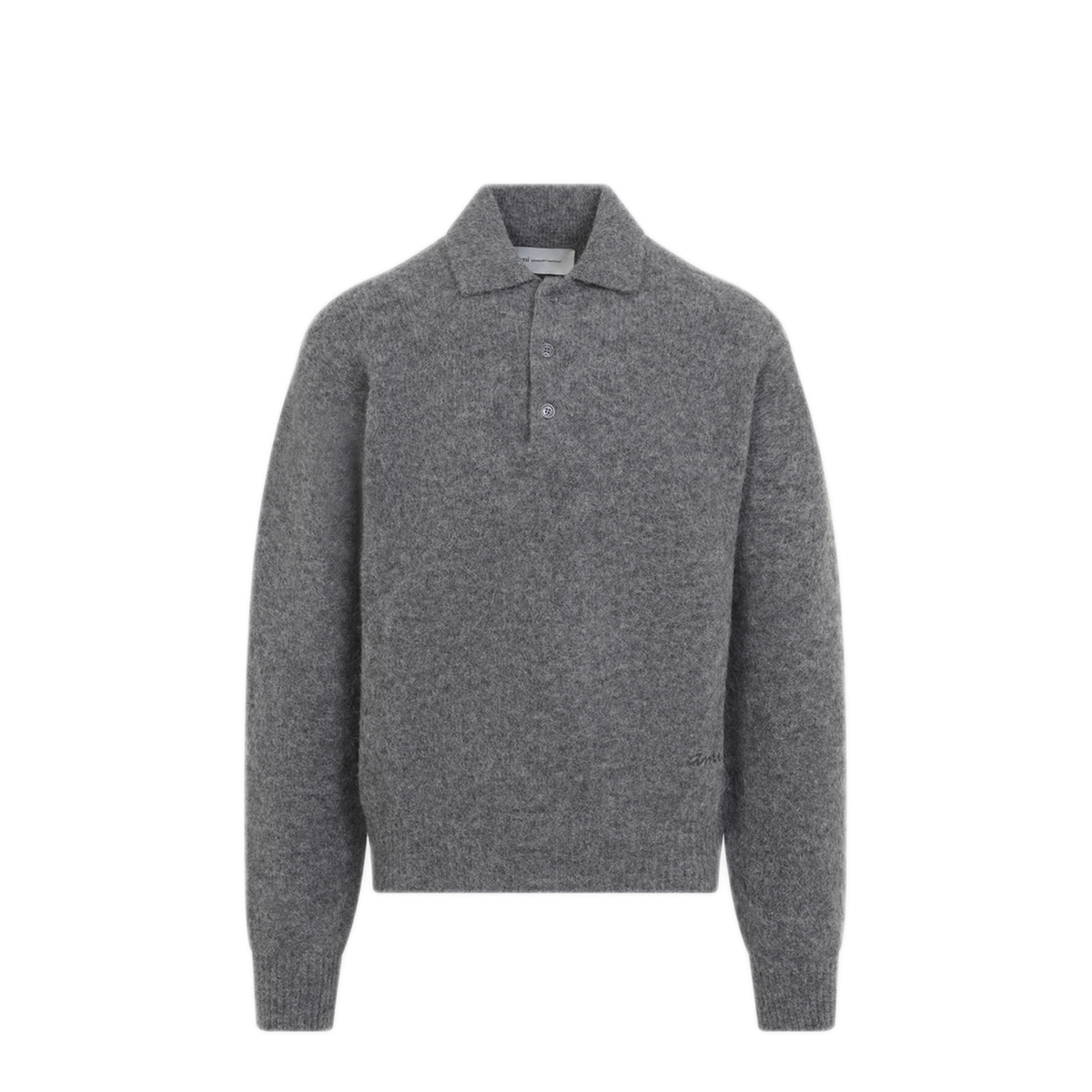 Dark Grey Stretch Alpaca Blend Polo Shirt