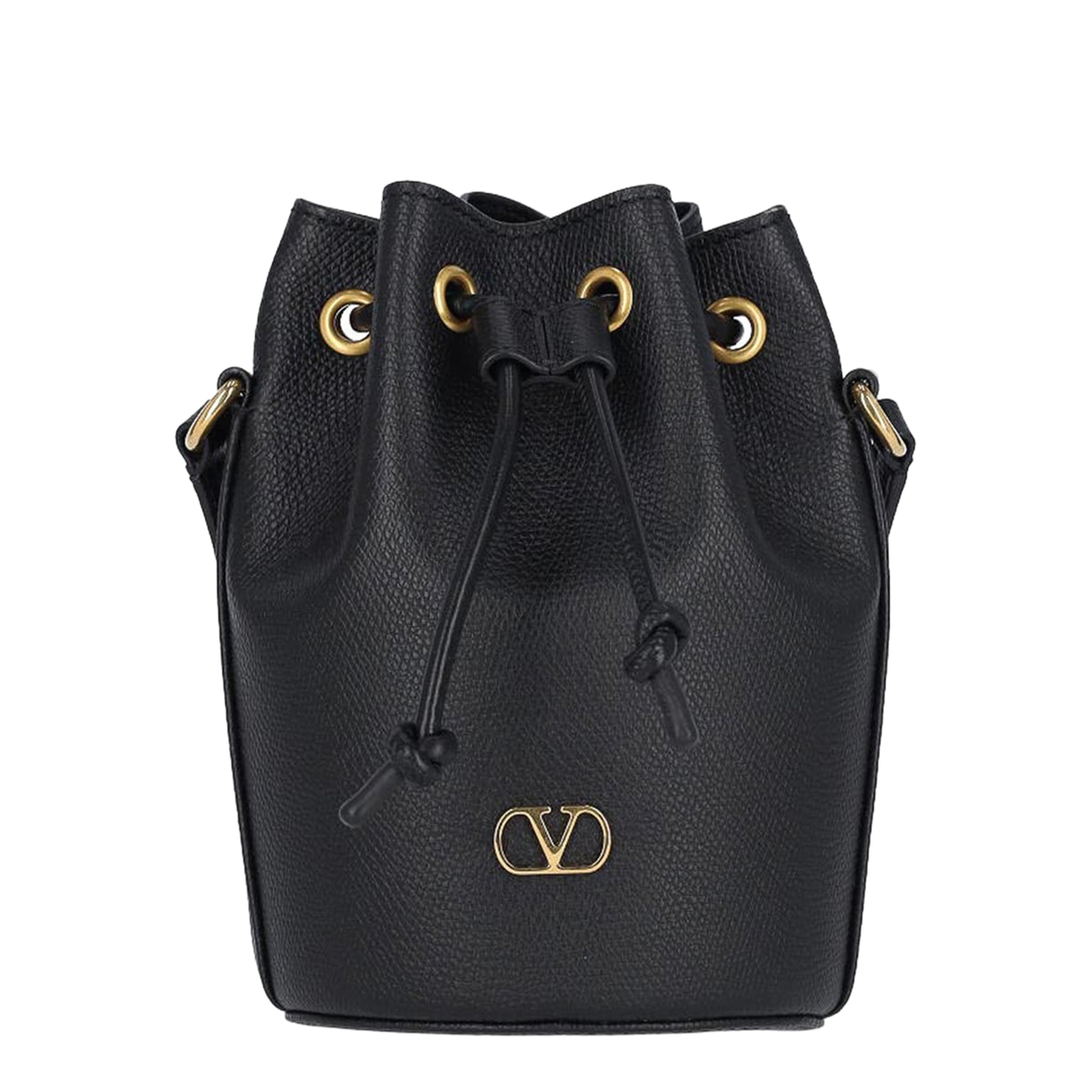 Black Leather Bucket Bag