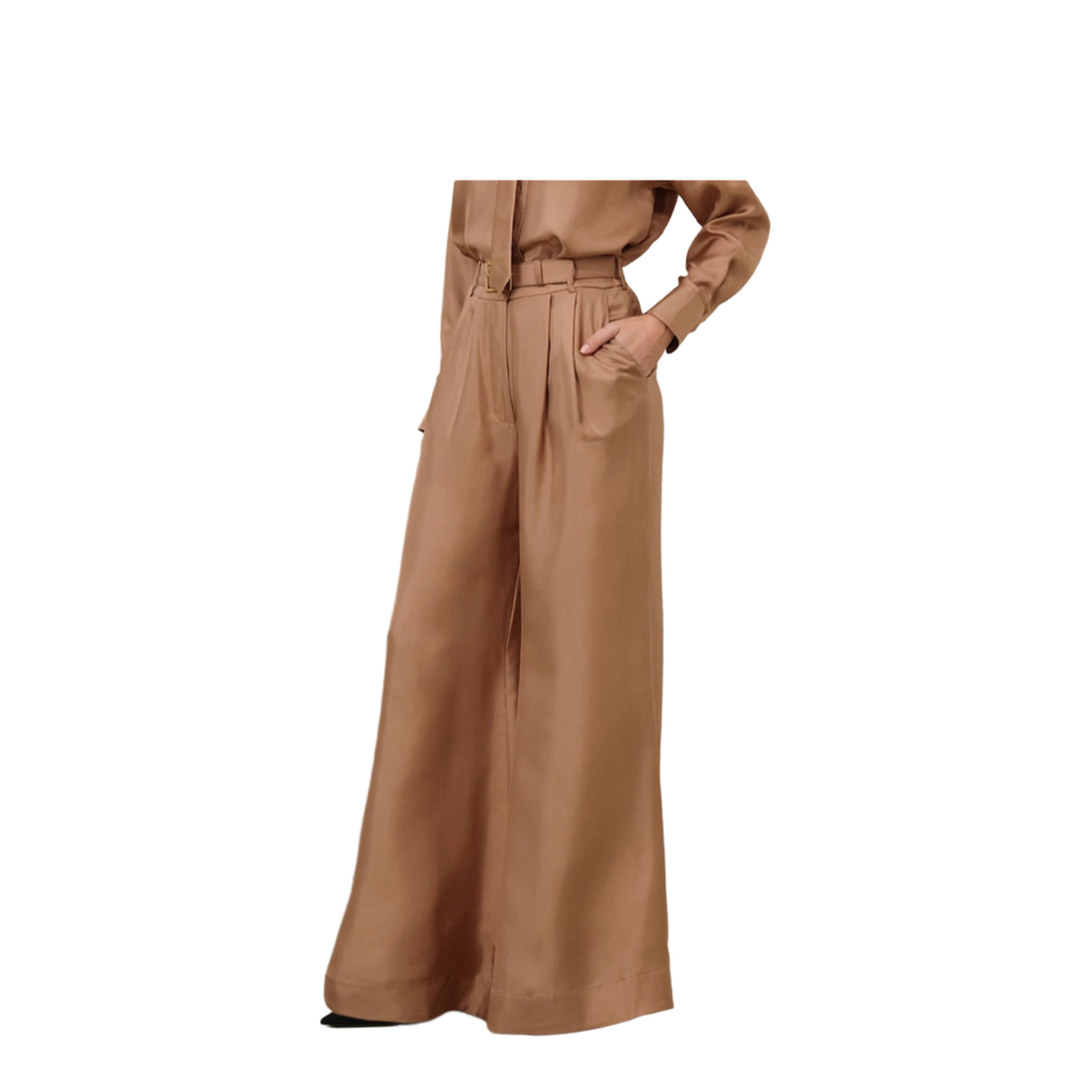 Camel Satin Wide-leg Pant