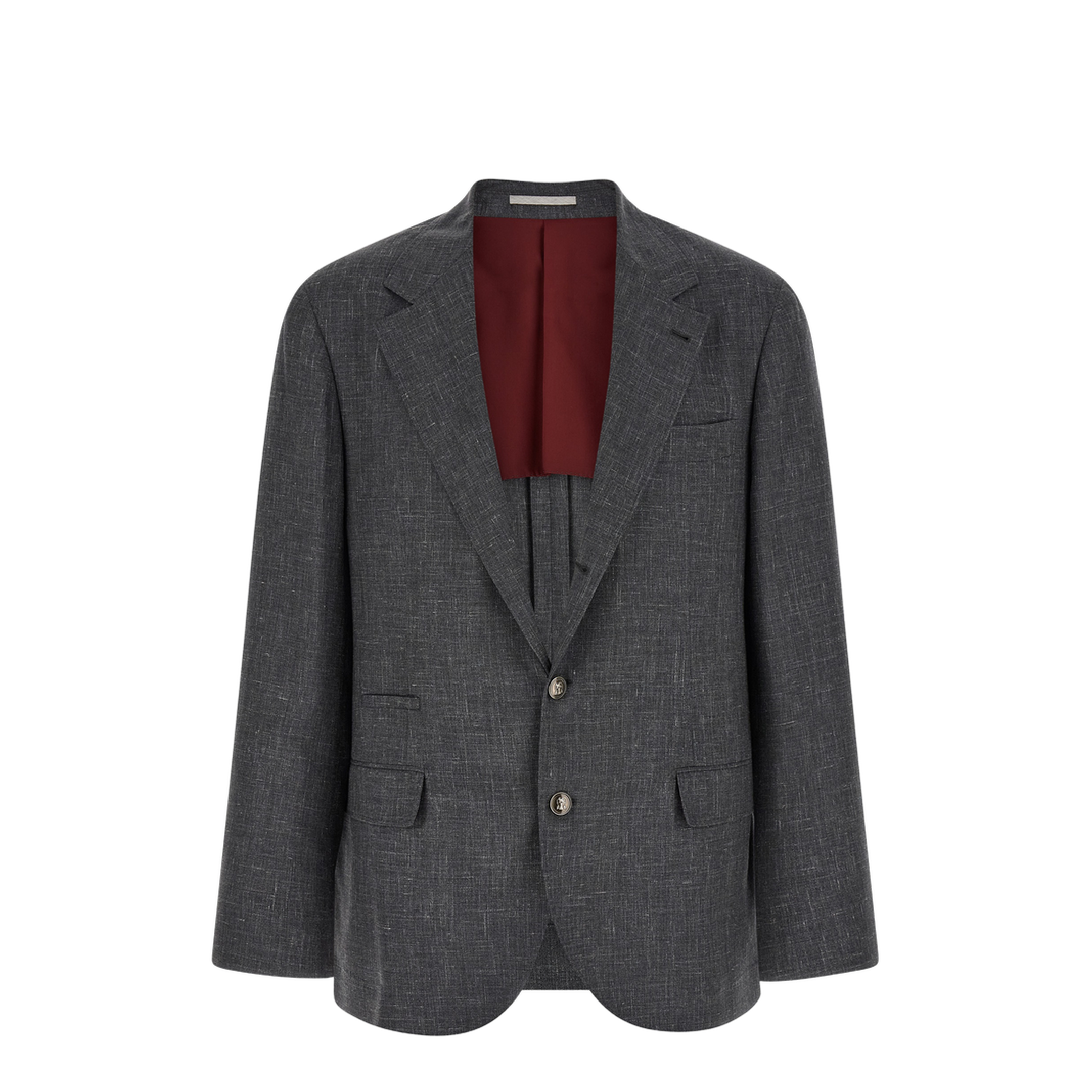 Slubbed Buttons Wool Blazer - Grey