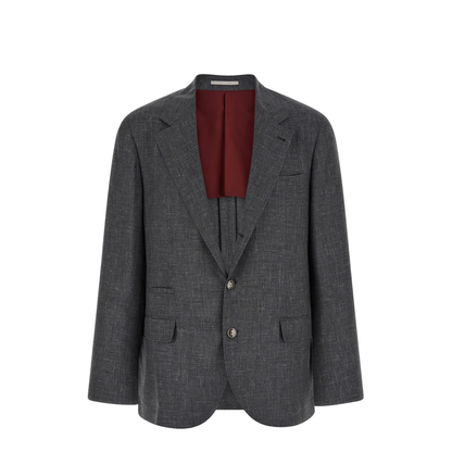 Slubbed Buttons Wool Blazer - Grey
