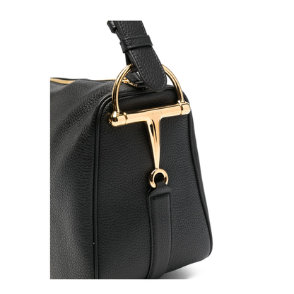 Half Horsebit Large Grained Calf Leather Shoulder Bag - Black