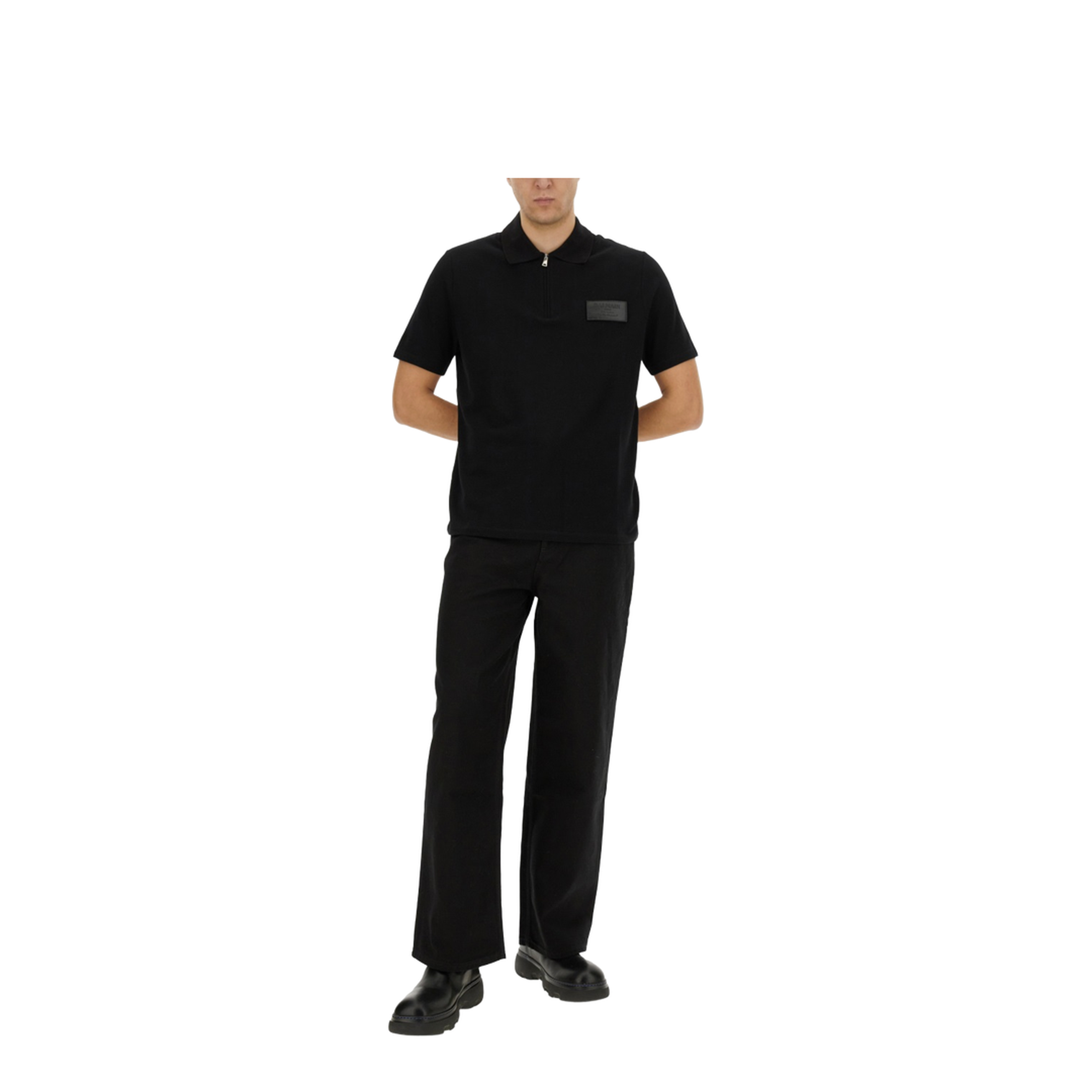 Cotton Polo with Patch Cotton Black