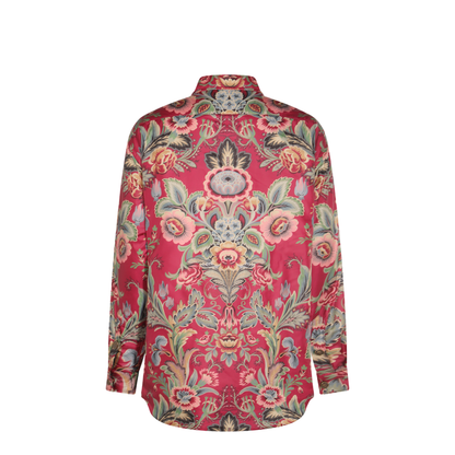 Floral Print Shirt Coat Red