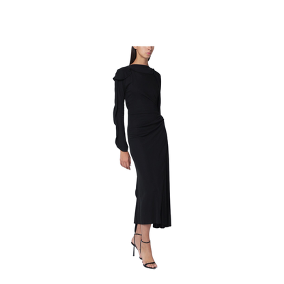 Black Midi Dress in Draped Jersey