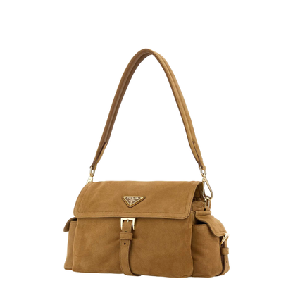 Camel Suede Shoulder Bag
