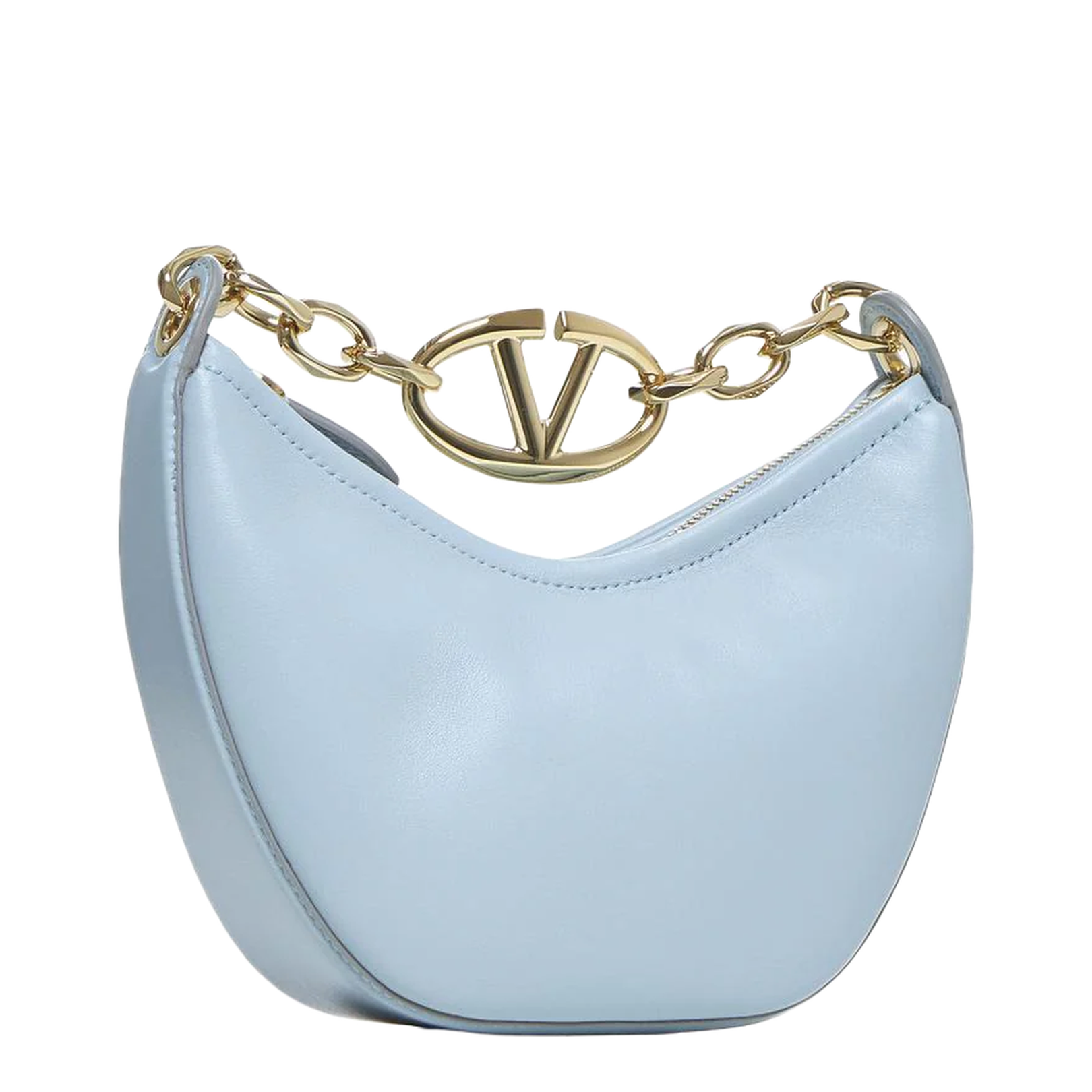 Light blue leather mini Hobo VLogo Moon handbag