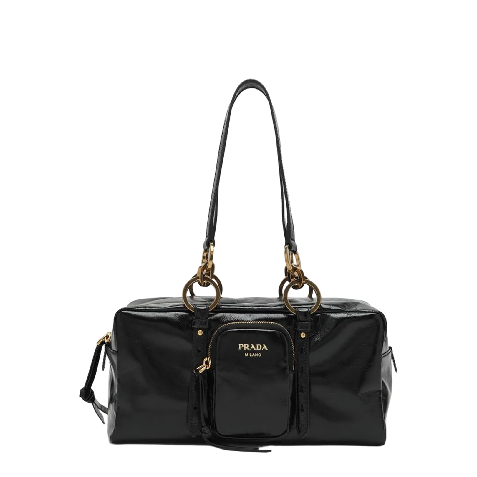 Black Dangle Medium Leather Top-Handle Bag
