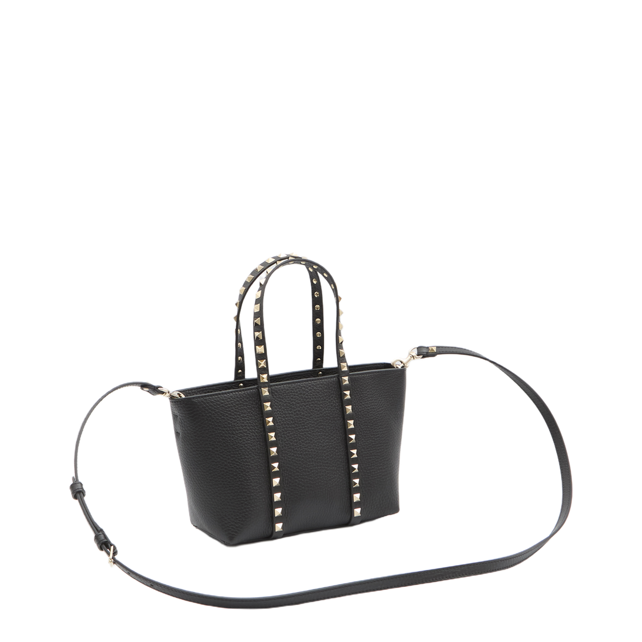 Black Leather Small Rockstud Shopping Bag